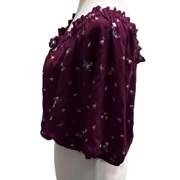 Papermoon Womens Wine Floral Flowy Crop Top Blouse Size Large Ties 3/4 Sleeves - Picture 2 of 10